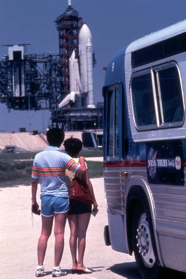 Tourists viewing space shuttle at the Kennedy Space Center on Merritt Island near Titusville, Florida.