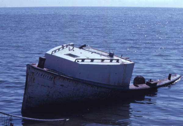 Sunken boat at Cedar Key, Florida.