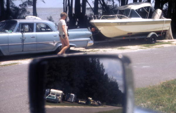 View showing visitors with their boat trailer at the Pahokee State Park - Palm Beach County, Florida.