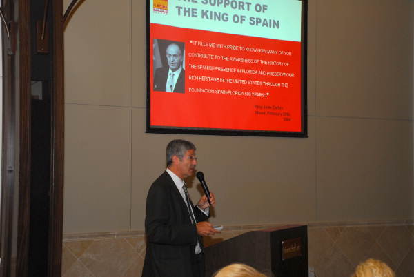 President of Espana-Florida Foundation Emilio Sanchez speaking at the Viva Florida 500 statewide planning meeting held at Mission San Luis in Tallahassee, Florida.