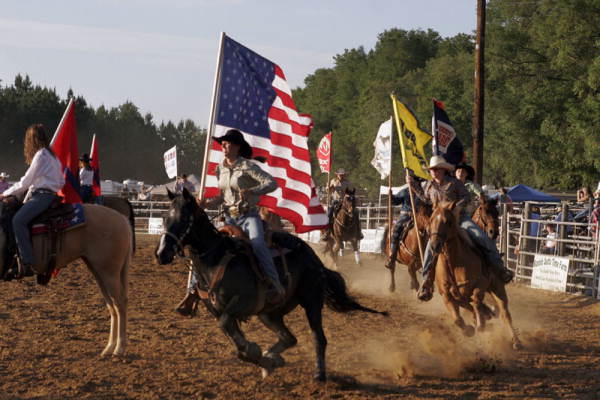 Grand entry during rodeo at Williston Horseman's Park.