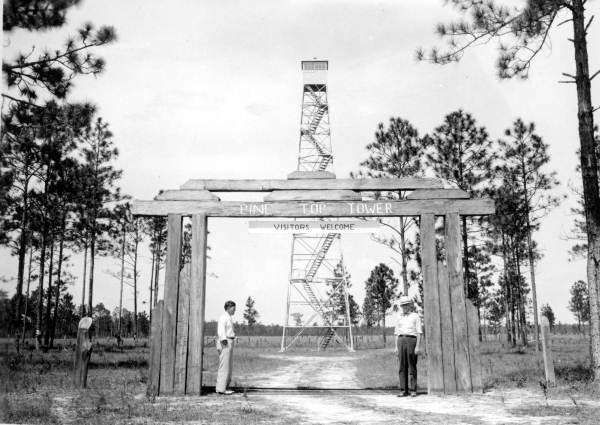Gate entrance and tower at CCC camp in Pine Top - Baker County, Florida