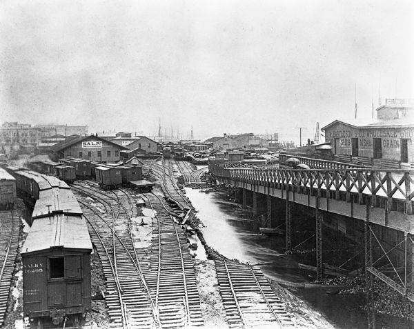 Railroad yard flooded by McCoys Creek