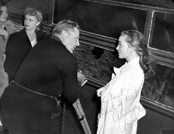 Newt Perry and Ann Blyth during filming - Weeki Wachee Spring, Florida