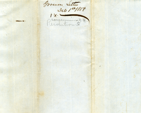 Governor Madison Starke Perry to John Finlayson, forwarding anti-slavery resolutions from the State of New Hampshire to the State of Florida, December 1, 1858 
