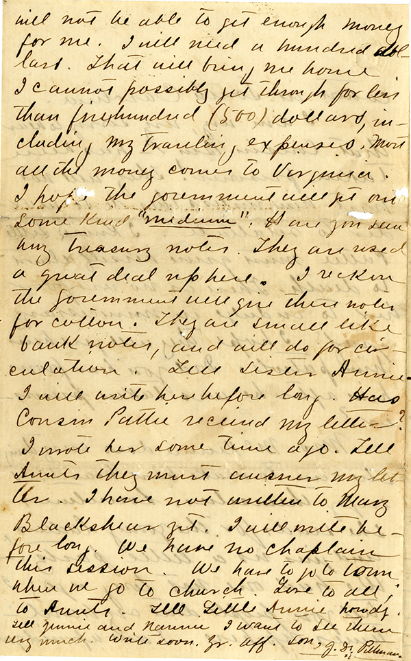 J. D. Pittman to My Dear Mother, November 18, 1861 
