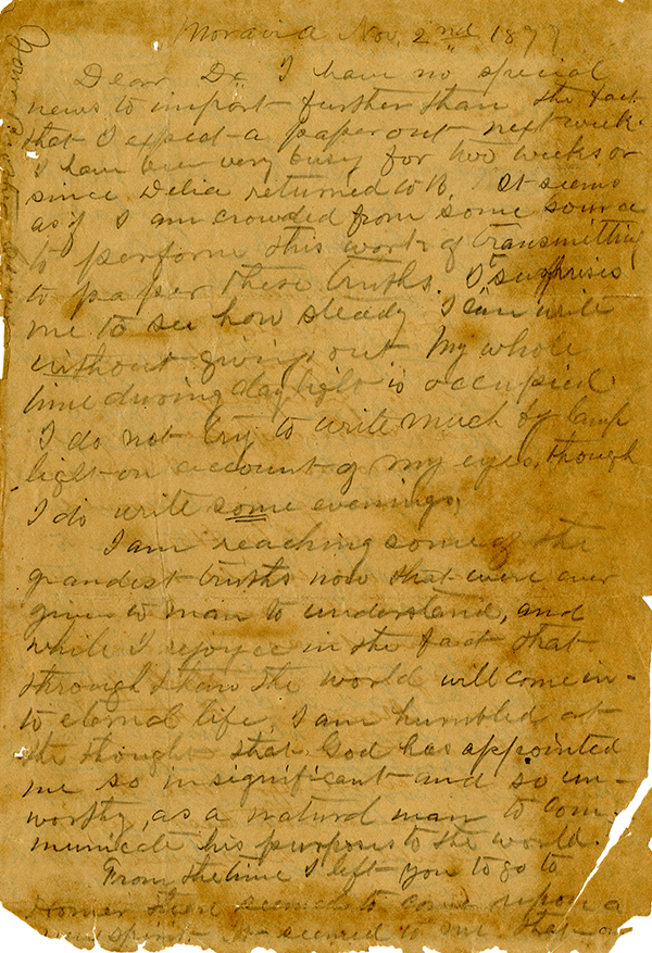 Correspondence from Dr. Teed to Dr. Andrews, 1887
