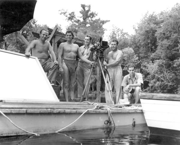 Johnny Weissmuller and film crew