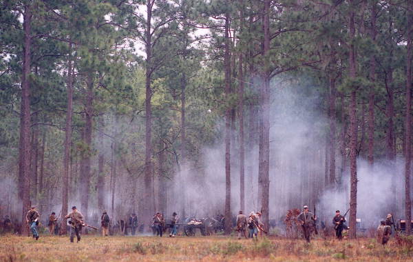 View showing re-enactment of battle during festival at Olustee Battlefield Historic State Park - Baker County, Florida