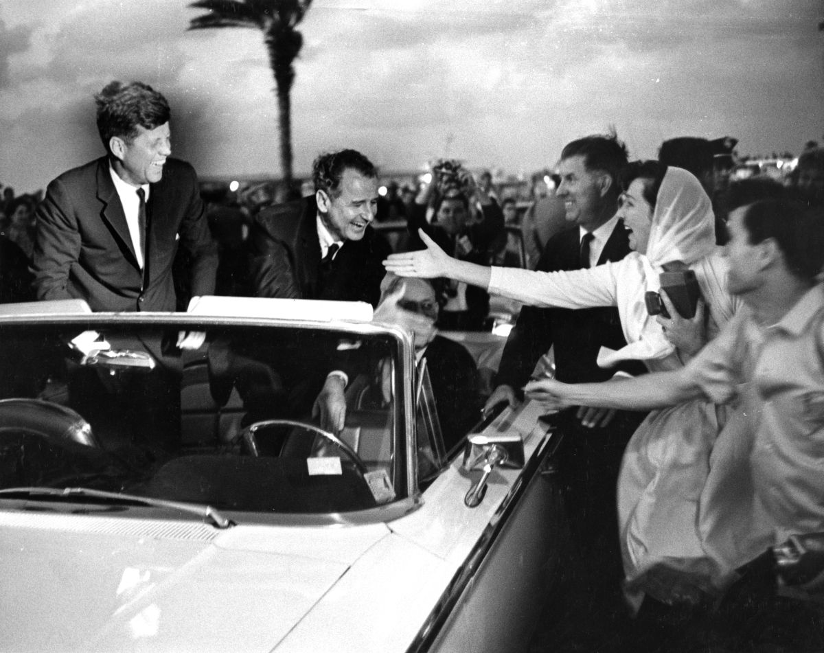 Crowd greeting President John F. Kennedy in Miami, Florida.