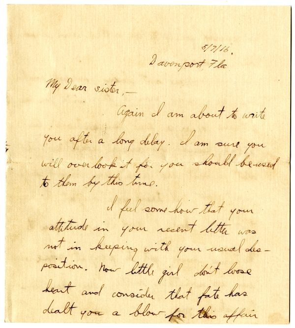 Letter from Algy Knox Bevins to Merie Rieck - May 7, 1916