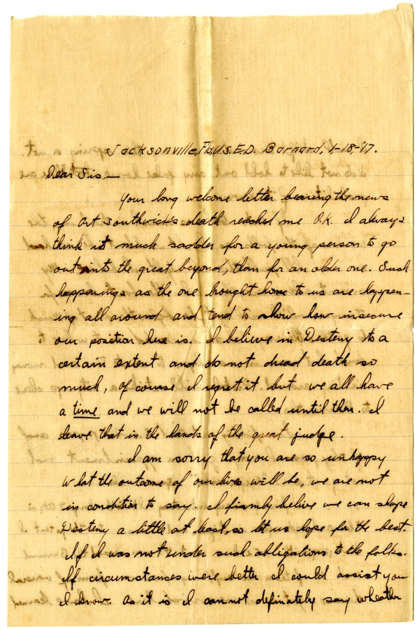 Letter from Algy Knox Bevins to Merie Rieck - January 18, 1917
