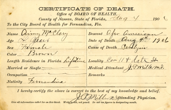 McClary, Aimy death certificates