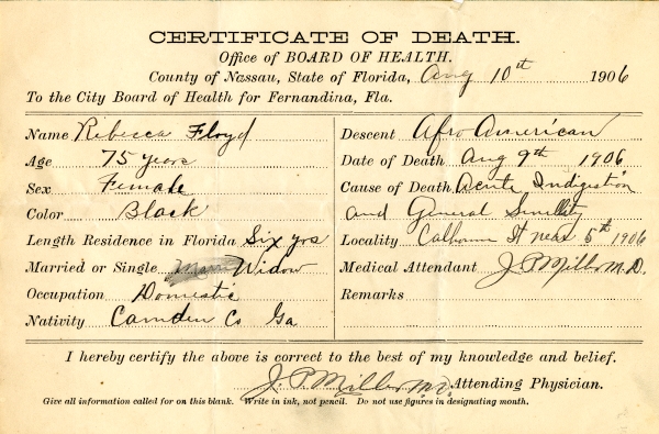 Floyd, Rebecca death certificates
