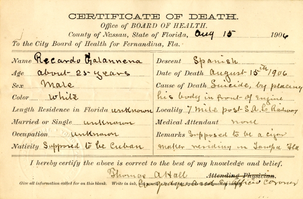 Galannena, Recardo death certificates
