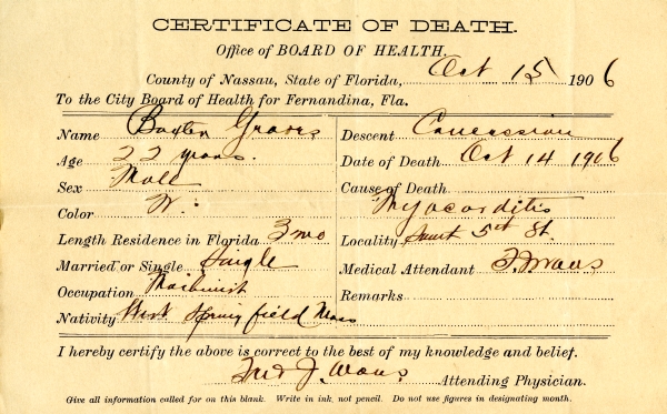 Graves, Baxter death certificates
