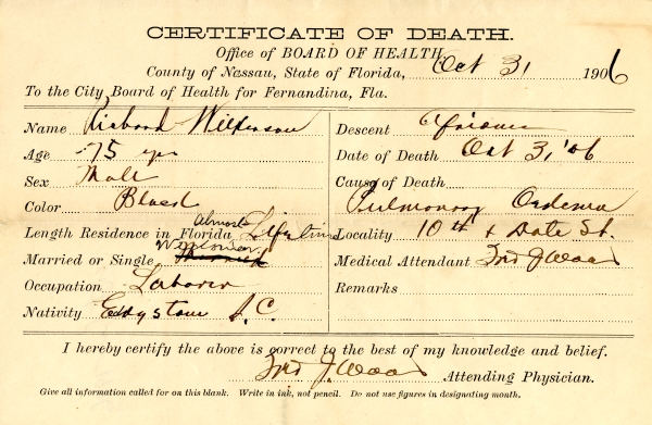 Wilkenson, Richard death certificates