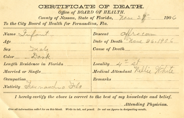 Infant death certificates