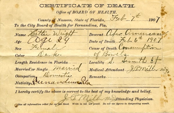 Wright, Hattie death certificates
