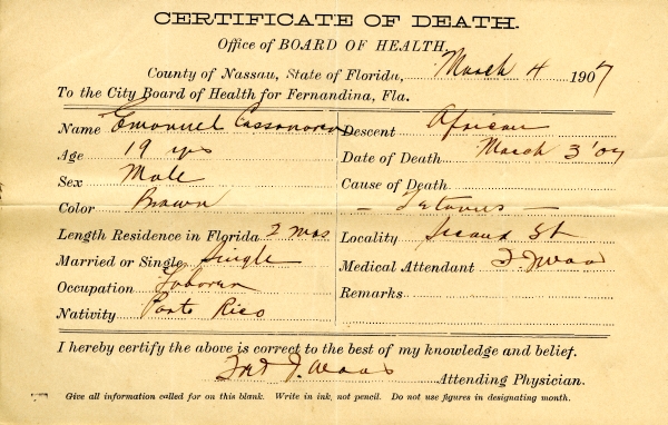 Cassanova, Emanuel death certificates