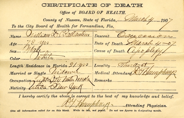 Ballantine, William D. death certificates