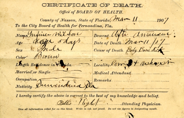 Wilson, Infant death certificates
