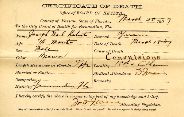 Roberts, Joseph Earl death certificates