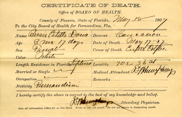 Dona, Bessie Estelle death certificates
