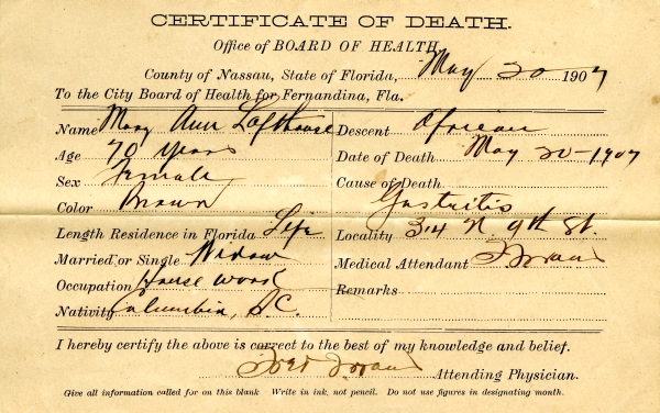 Lofthouse, Mary Ann death certificates