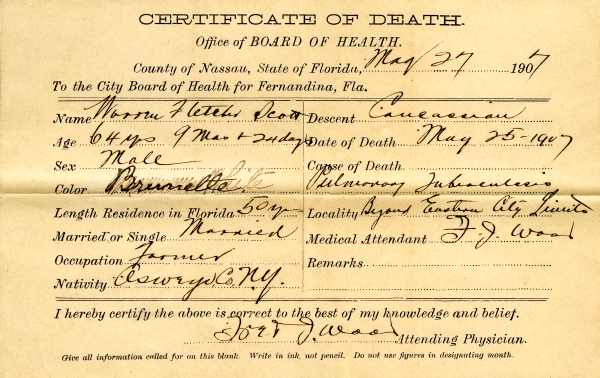Scott, Warren Fletcher death certificates