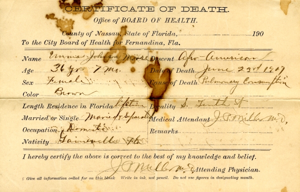 Moose, Ermma Johnson death certificates
