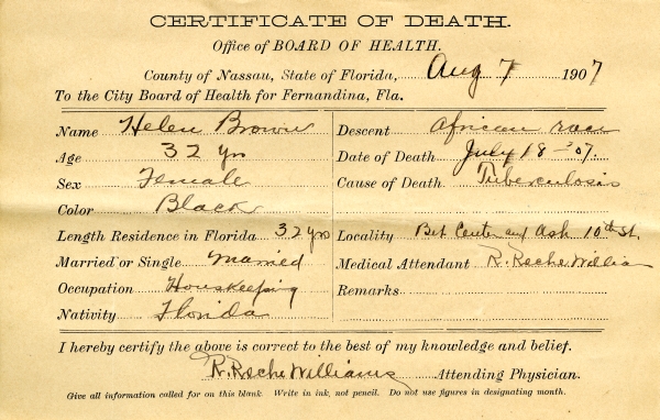Brown, Helen death certificates