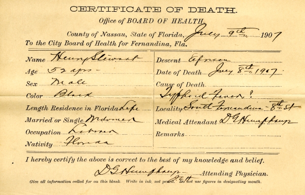 Stewart, Henry death certificates