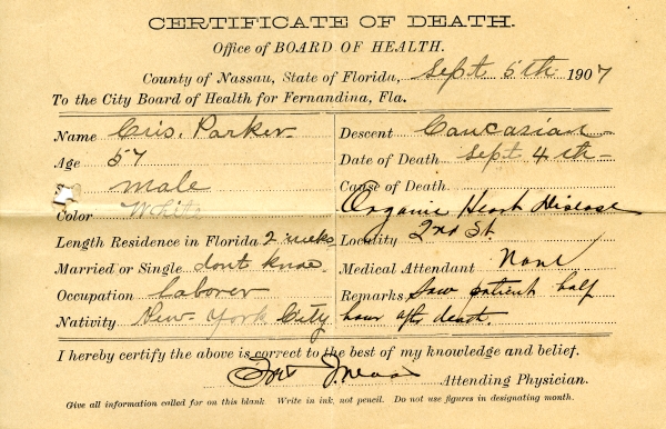 Parker, Cris death certificates