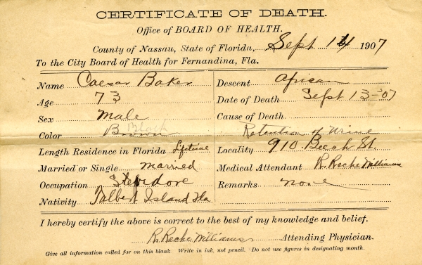 Baker, Caesar death certificates