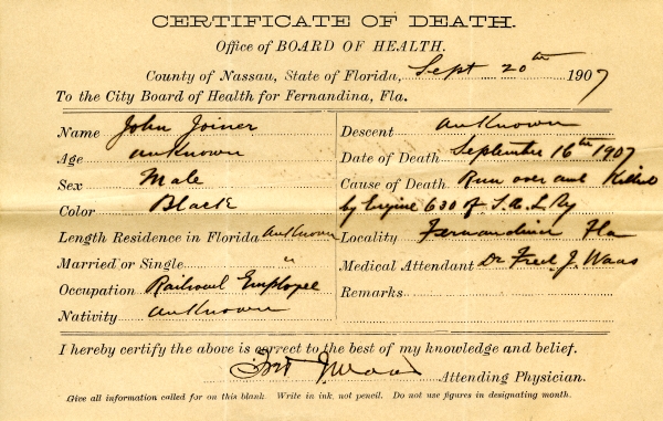 Joiner, John death certificates
