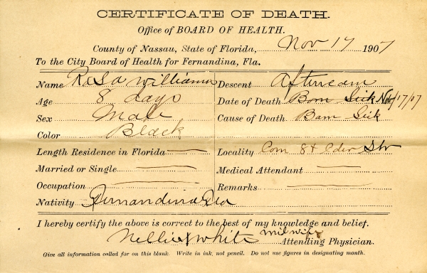 Williams, Rosa death certificates