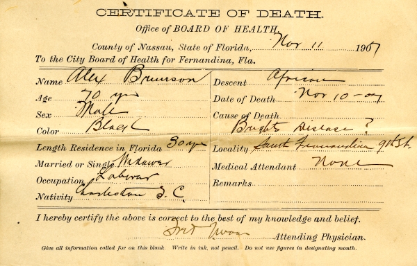 Brunson, Alex death certificates