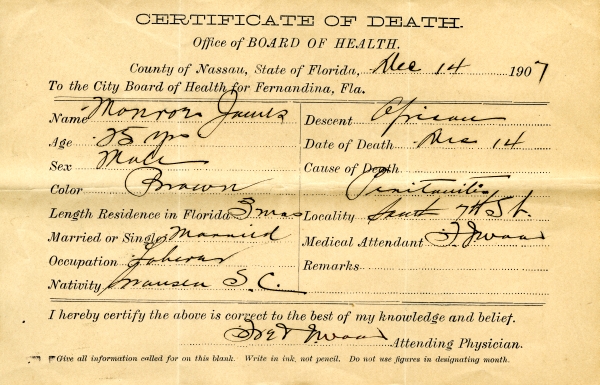 James, Monroe death certificates