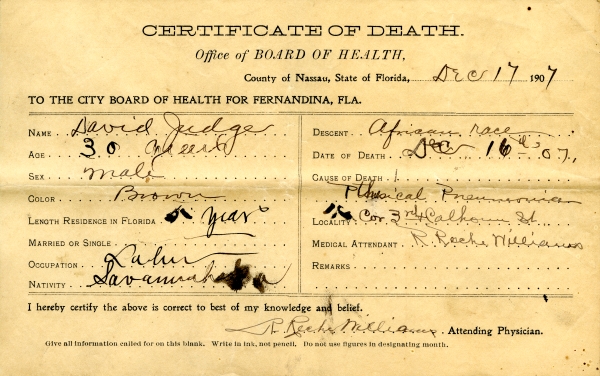 Judge, David death certificates