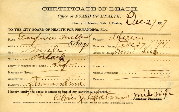Miller, Infant death certificates