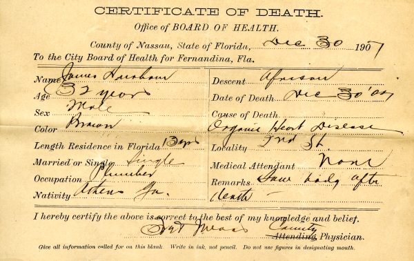 Aurburn, James death certificates