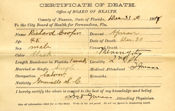 Cooper, Richard death certificates