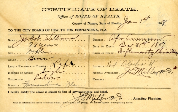 Williams, Jakob death certificates