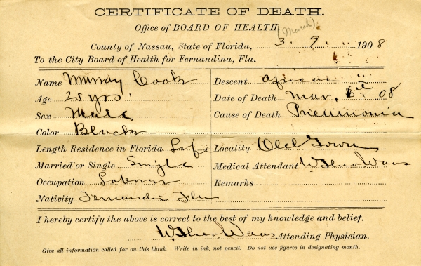 Cook, Murray death certificates