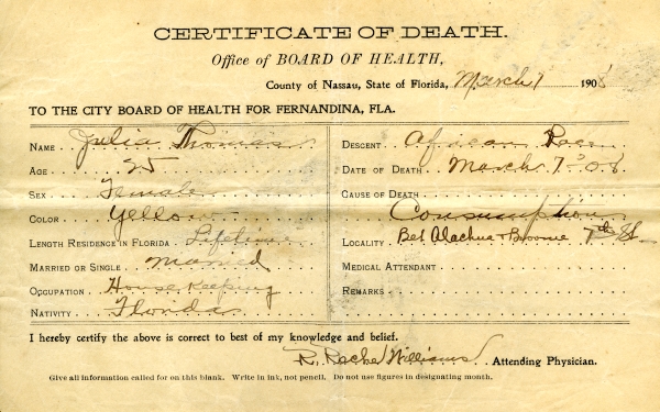 Thomas, Julia death certificates