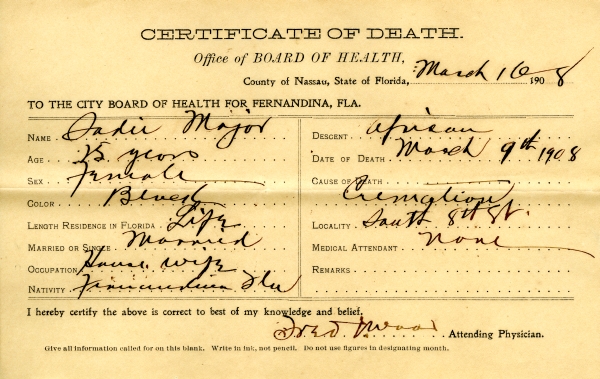 Major, Jadin death certificates