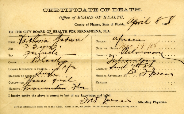 Gadson, Victoria death certificates