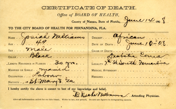 Williams, Josiah death certificates
