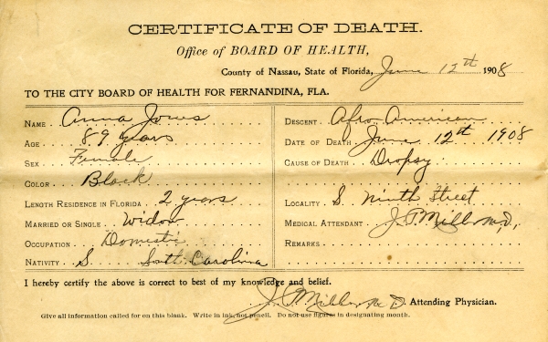Jones, Anna death certificates